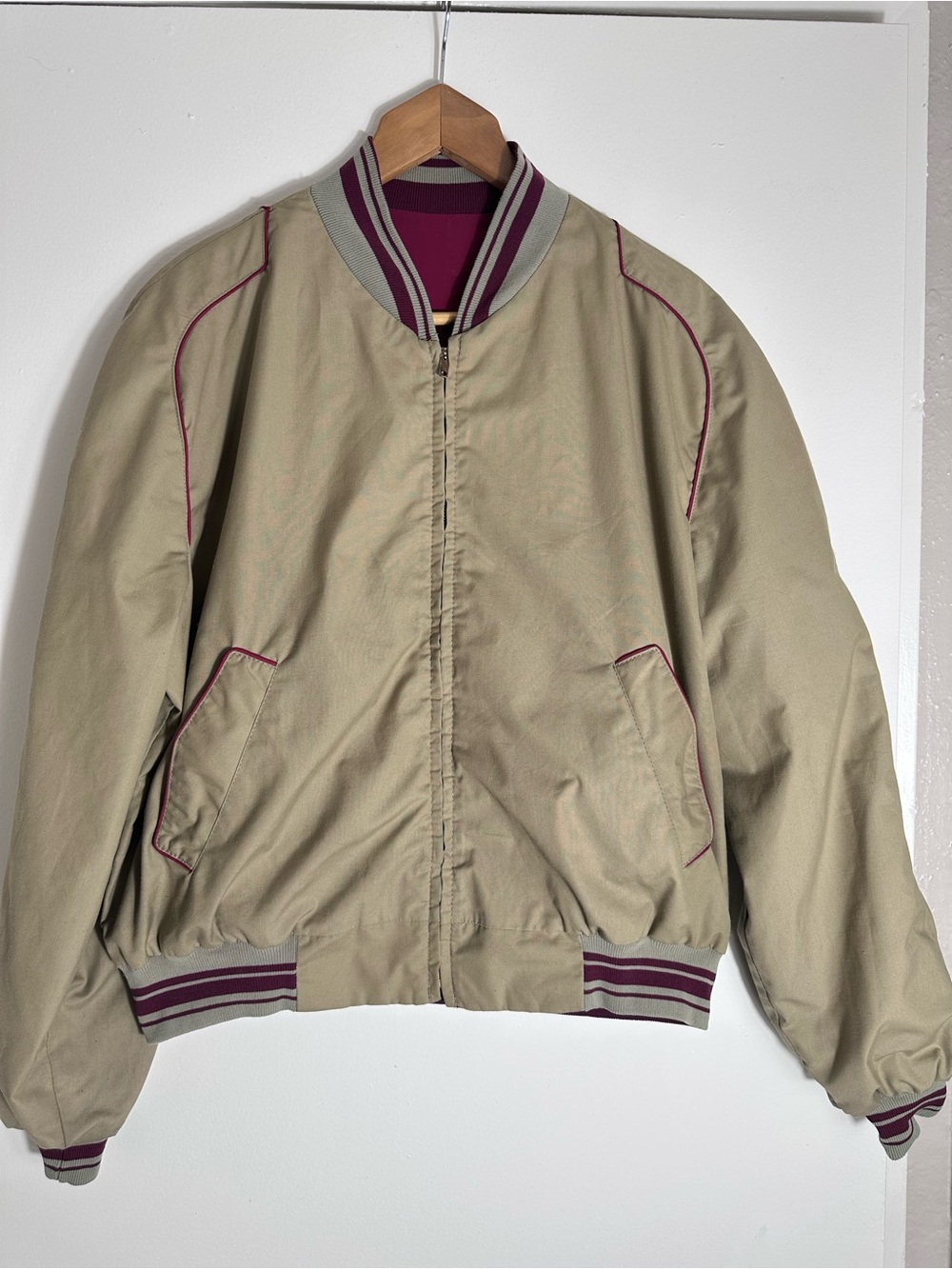 Vintage Reversible Bomber Jacket with Maroon Trim